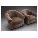 Two Custom Upholstered Rocking Swivel Club Chairs