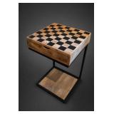 Wooden Checkerboard Game Table, Drawer & Stand