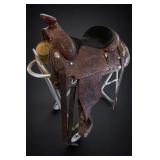 Victor Leather Goods Tooled Western Saddle