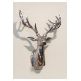 About 2-Foot Silver Deer Head Sculpture