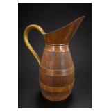 Wood and Brass-Color Barrel-Form Pitcher