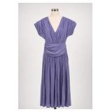 Lavender dress featuring a ruched V-neck bodice