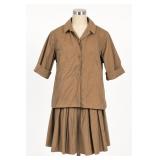 Taupe Matching Blouse and Pleated Skirt Set