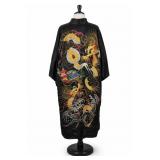 Black Two-Dragon Embroidered Kimono Robe
