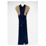 Blue Velvet Dress & Jacket Set with Belt