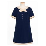 Csrol Craig Blue Contrast-Trim Bow Dress, Size 36