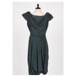 Navy Floral Cowl-Neck Belted Dress