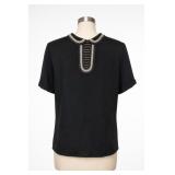 Morlove Black Beaded-Collar Short-Sleeve Blouse