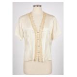 Cream Satin-Finish Lace-Trim Blouse