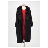 Black Full-Length Coat with Plush Trim