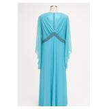 Hand Made Aqua Beaded Cape-Sleeve Maxi Gown