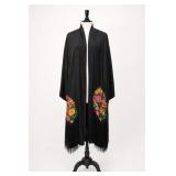 Size medium black open-front robe Embroidered