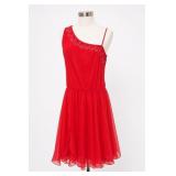City Studio Red Beaded One-Shoulder Dress