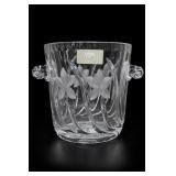 Etched Floral Handled Glass Ice Bucket