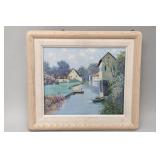 Waterside Village Framed Painting J. Bourdin