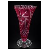 Vintage Cranberry Cut Glass Vase