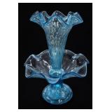 Fenton Epergne Blue Glass Pedestal Vase UV
