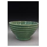 Green Ribbed Ceramic Pottery Bowl