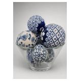 Blue-and-White Ceramic Balls With Glass Bowl
