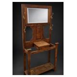 Wooden Hall Tree With Mirror