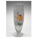 Painted Floral Footed Glass Vase