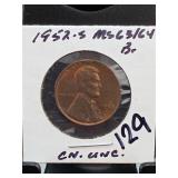 1952-S Lincoln Wheat Cent, MS63/64