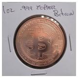 1 Oz .999 Fine Copper Bitcoin Round