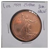 1 Oz .999 Fine Copper Eagle Round