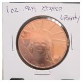 1 Troy Oz .999 Fine Copper Liberty Round