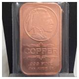 1 Oz .999 Fine Copper Liberty Bar
