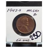 1942-S Lincoln Wheat Cent, MS64+, B