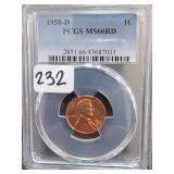 1958-D Lincoln Wheat Cent, PCGS MS66 RD