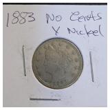 1883 Liberty Head V Nickel, No Cents Reverse