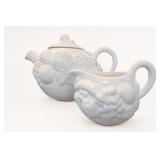 White Ceramic Grape-Relief Teapot & Creamer