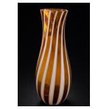 Amber White Striped Glass Vase