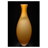 Vintage Frosted Amber Glass Vase Smooth Flat Base