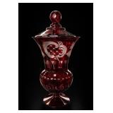 Egermann Bohemian Ruby Cut-To-Clear Glass Compote