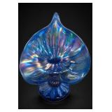 Blue Iridescent Art Glass Tulip Vase Signed