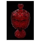 L.E. Smith Moon And Stars Ruby Covered Candy Dish