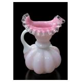 Vtg Fenton Peach Crest Pink Cased Melon Pitcher