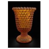 Amber Hobnail Footed Glass Vase/ Toothpick Holder