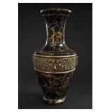 Champleve-Style Black Marbled Brass Vase