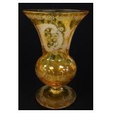 Vintage Bohemian amber cut-to-clear vase