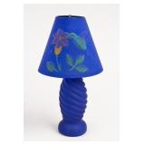 Signed G G Blue Glass Hummingbird Table Lamp