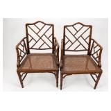 Chinese Chippendale Faux Bamboo Armchairs, Pair
