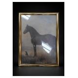 Vintage Gold Framed Horse & Dog Landscape Print