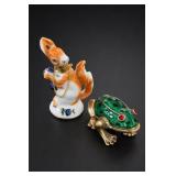 Porcelain Squirrel Scent Bottle & Enamel Frog Box