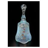 Fenton Aqua Blue Hand-Painted Floral Glass Bell