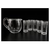 Etched Glass Pitcher & 4 Matching Glasses