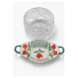 Delfleur Holland Handpainted Dish & Cut Glass